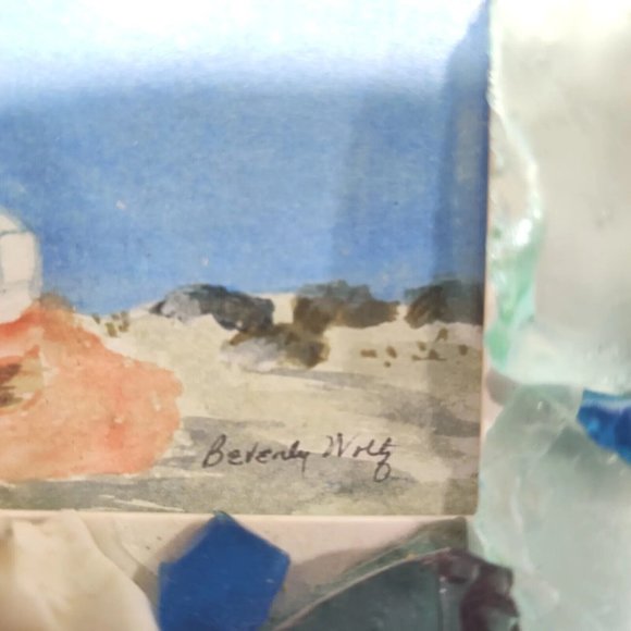 Handmade Shells & Sea Glass Framed Art Decor & Drawing Fishing Trip Theme Signed - Picture 5 of 16